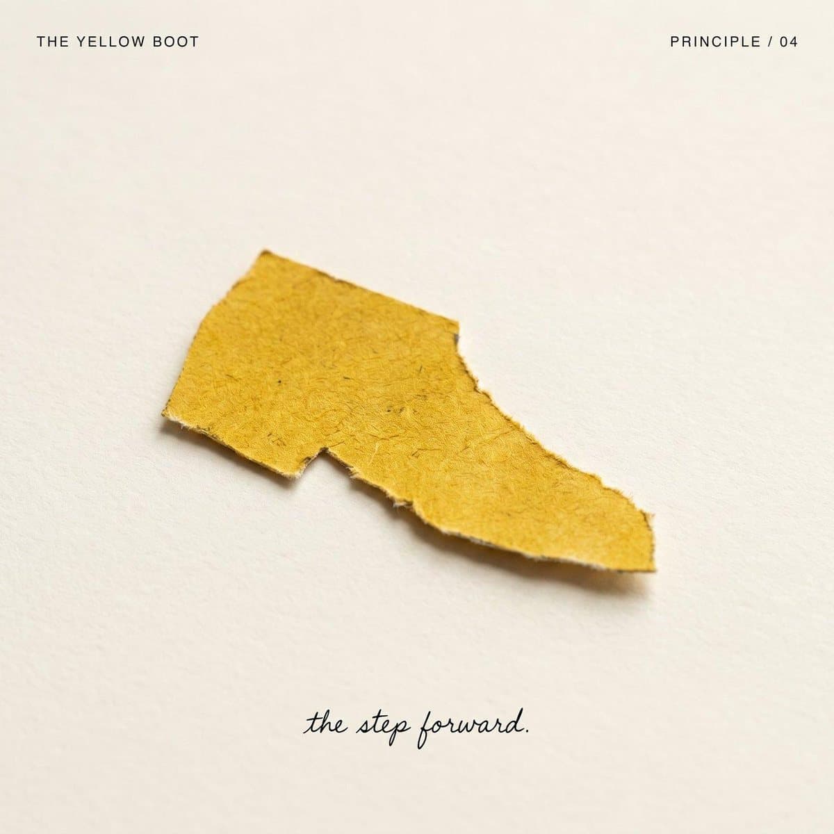 The single hand-cut yellow boot — the one deliberate step at the fork.